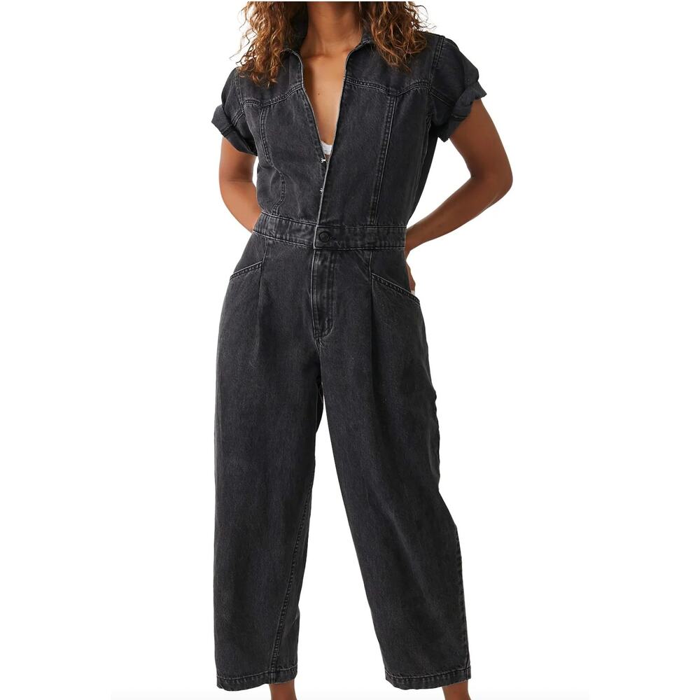 We the Free - Free People Marla Denim Trouser Jumpsuit Black XL